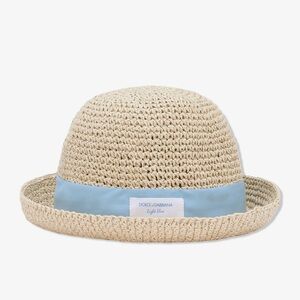 Dolce & Gabbana Kids Beige Straw Hat with Light Blue Band